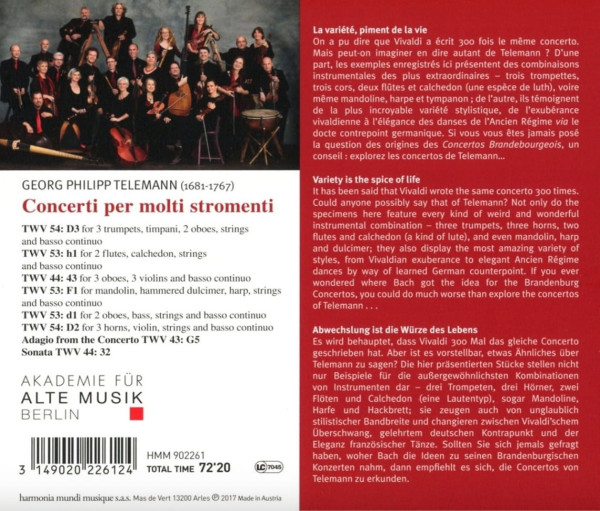 Texte zu den Werken, eine Trackliste sowie Angaben zu Komponist und Mitwirkenden.