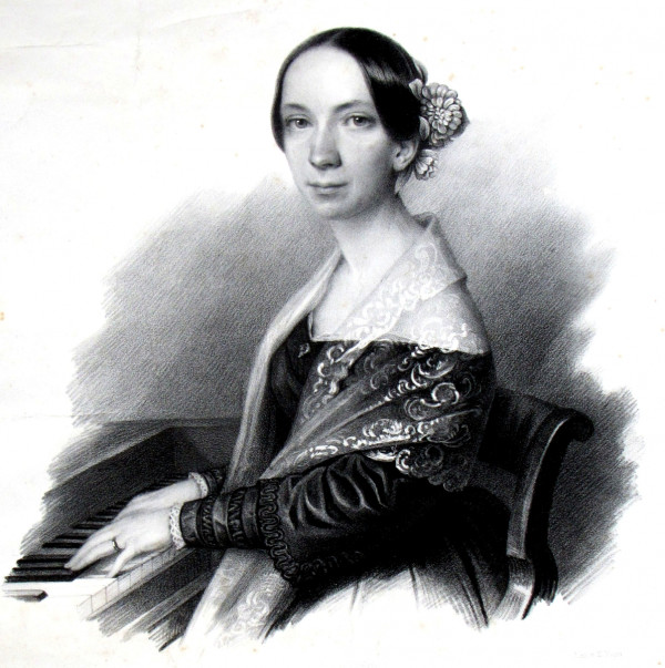 Die Komponistin Emilie Mayer am Klavier