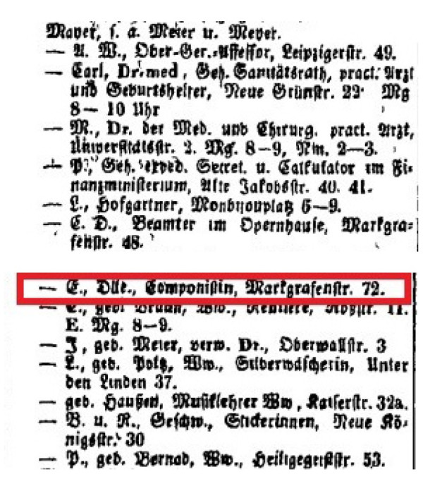 Emilie Mayers Adresse im öffentlichen Adressbuch der Stadt Berlin, 1851